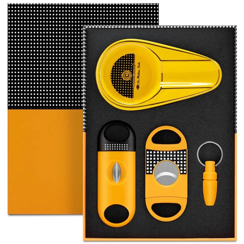Cohiba sigaar set knipper asbak geel