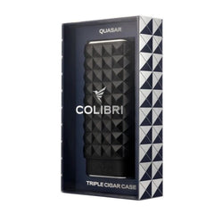 Colibri Sigarenkoker Quasar mat Zwart Leren Sigarenetui voor 3 Sigaren giftbox