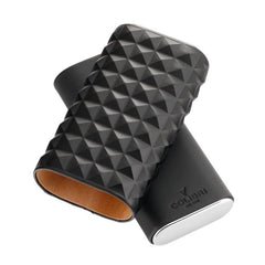 Colibri Sigarenkoker Quasar mat Zwart Leren Sigarenetui voor 3 Sigaren open