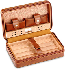 Bruine Leren Sigaren Reis Humidor schuin aanzicht