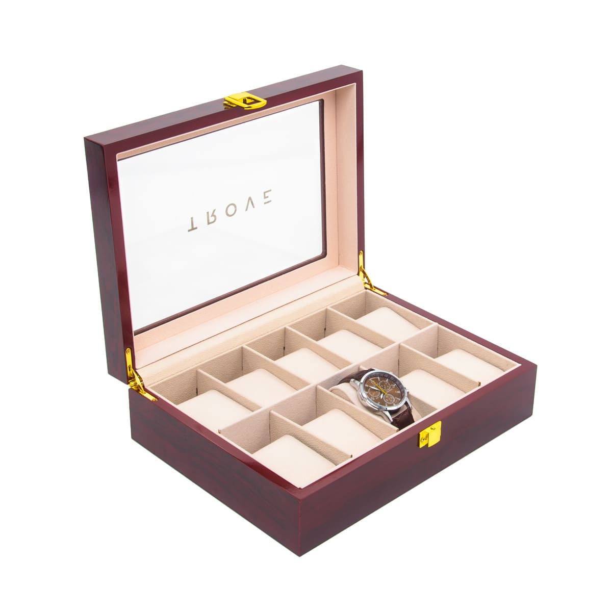 Trove Horloge kist 10 slots hout luxe open 1
