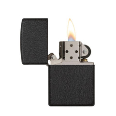Zippo Black Crackle Geschenkset open vlam