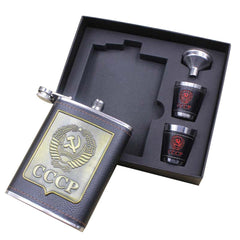 Whiskey Heupfles Set - CCCP - Roestvrij Staal met Trechter en 2 Shot Glazen - 240ml