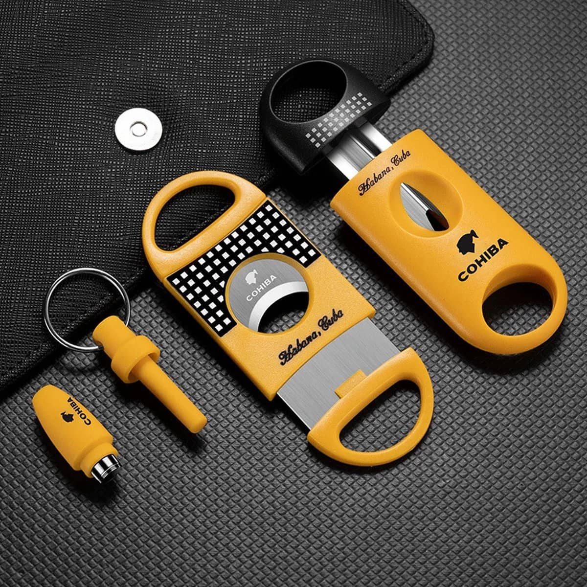 Cohiba Sigarenknipper Set Geel - 3 Stuks (Platte Knipper, V Cutter, Puncher)