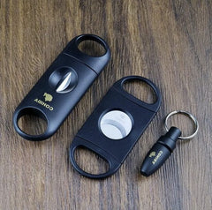 Cohiba Sigarenknipper Set Zwart- 3 Stuks (Platte Knipper, V Cutter, Puncher)