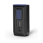 Colibri Slide aansteker zwart met blauwe accenten en dubbele Jet Flame.