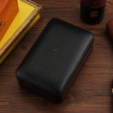 Luxe Zwarte Leren Sigaren Reis Humidor - Ruimte voor 4 Sigaren tot 17,5 cm