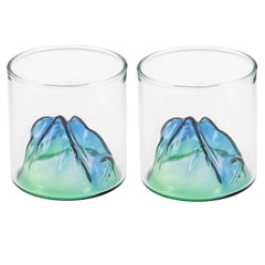 Luxe Whiskey Glas met 3D Berg Design 170ml - Groen & Blauw - Japanse Stijl - Uniek Cadeau Idee