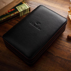 Luxe Zwarte Leren Sigaren Reis Humidor - Ruimte voor 4 Sigaren tot 17,5 cm