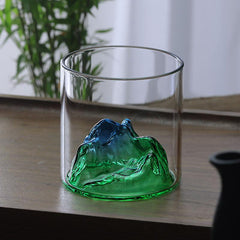 Luxe Whiskey Glas met 3D Berg Design 170ml - Groen & Blauw - Japanse Stijl - Uniek Cadeau Idee