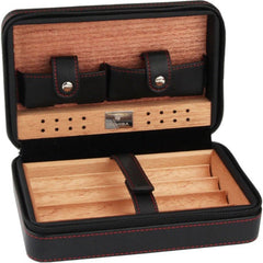 Luxe Zwarte Leren Sigaren Reis Humidor - Ruimte voor 4 Sigaren tot 17,5 cm