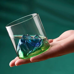 Luxe Whiskey Glas met 3D Berg Design 170ml - Groen & Blauw - Japanse Stijl - Uniek Cadeau Idee