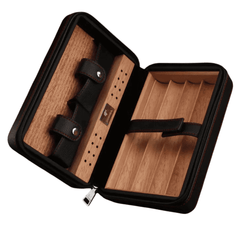 Luxuriöser Zigarren-Reisehumidor aus schwarzem Leder – Platz für 4 Zigarren bis 17,5 cm