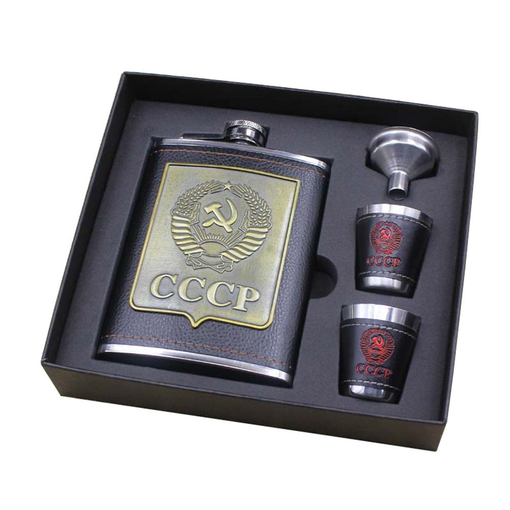 Whiskey Heupfles Set - CCCP - Roestvrij Staal met Trechter en 2 Shot Glazen - 240ml