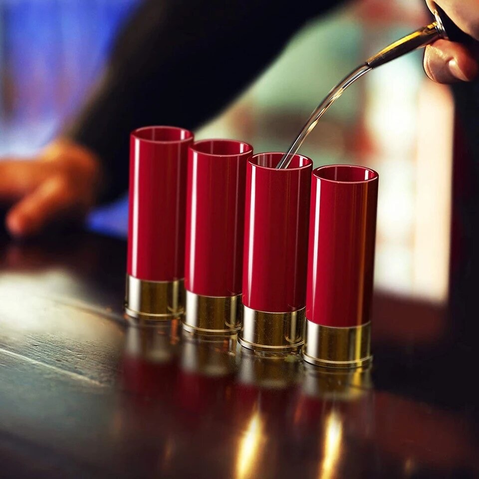 Luxe Shotglazen Set van 4 - Shotgun Kogel Design Rood met Goud 36ml - Perfect Cadeau Idee