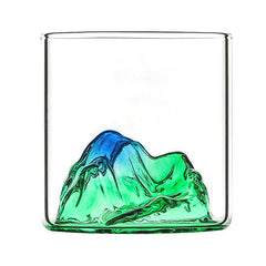 Luxe Whiskey Glas met 3D Berg Design 170ml - Groen & Blauw - Japanse Stijl - Uniek Cadeau Idee