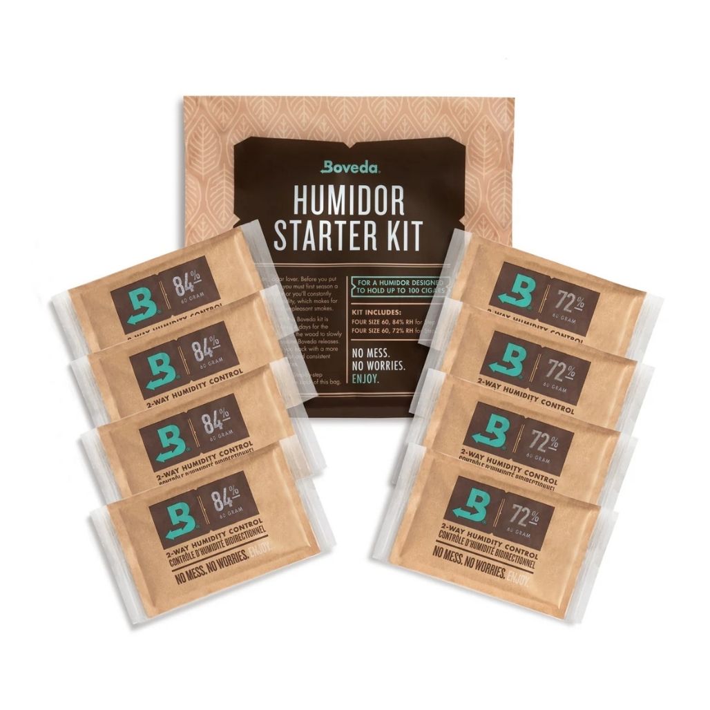 Boveda Humidor Starter Kit 100 groot uitgebeeld met inhoud set 8 losse  zakjes