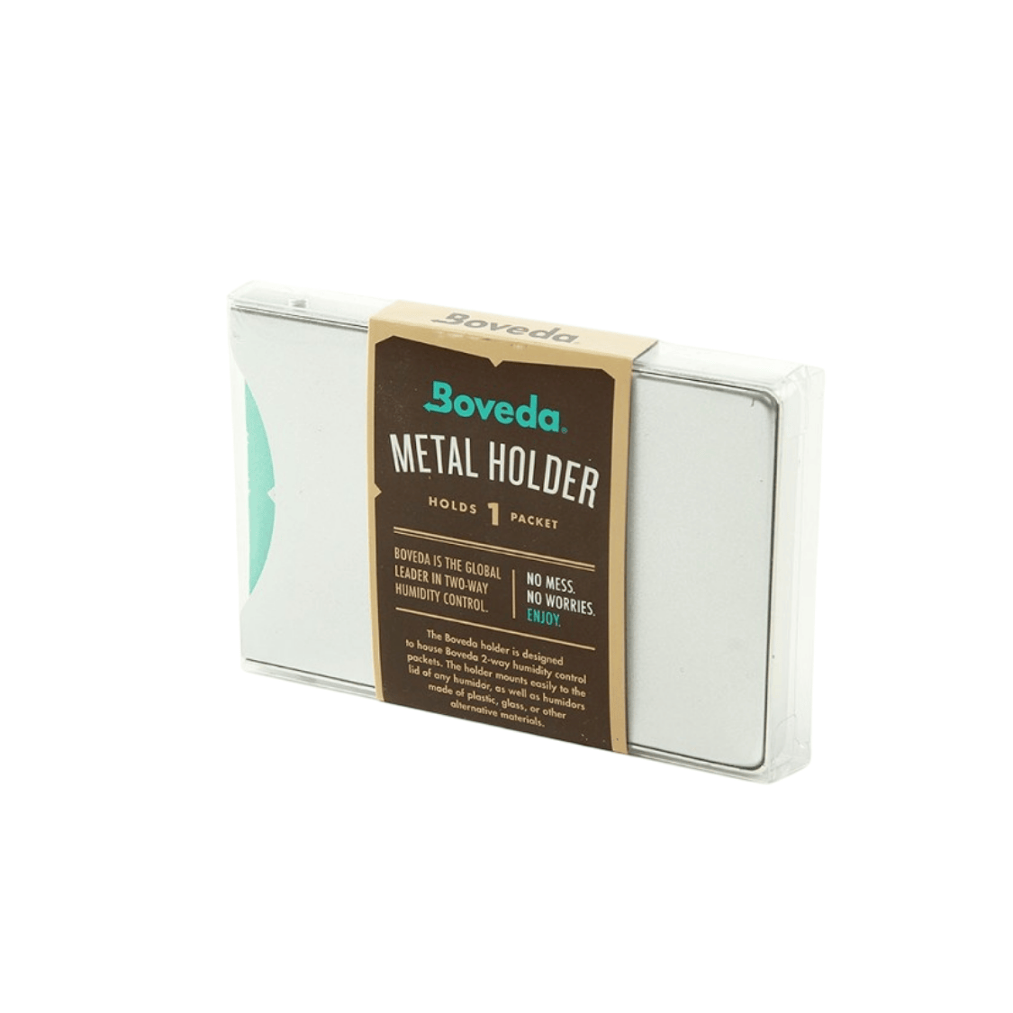 Boveda humidity pack houder metaal 1 pack schuin
