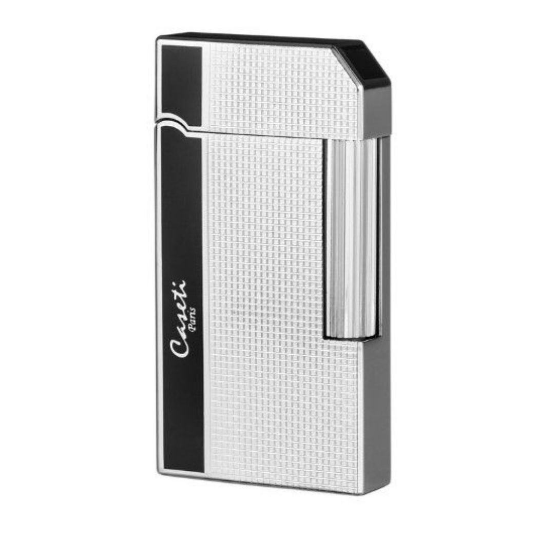  Caseti Rome Vuursteenaansteker – Chroom/Zwart schuin