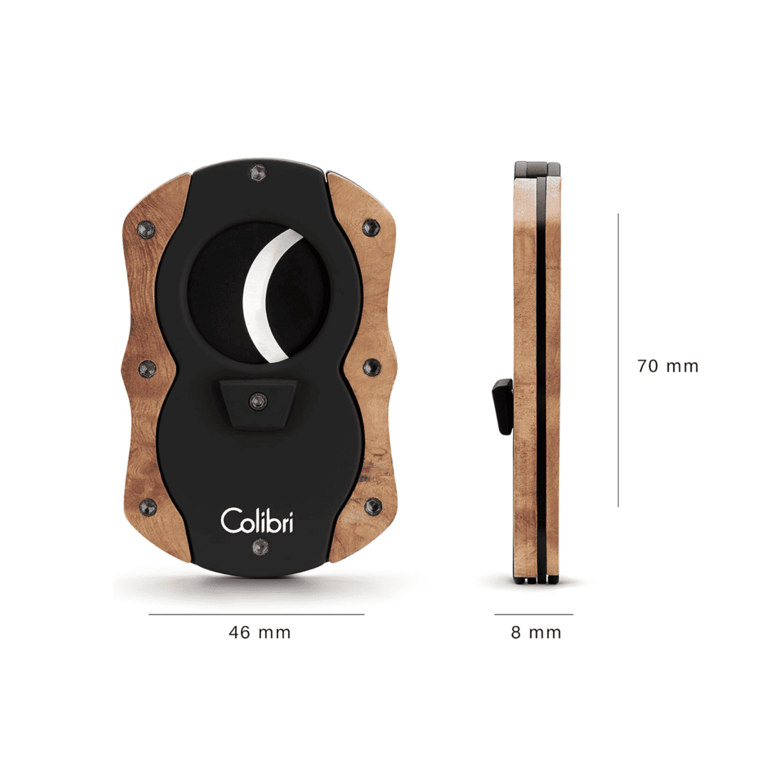 Colibri Cut Double Guillotine Sigarenknipper Light Burl  maat indicatie