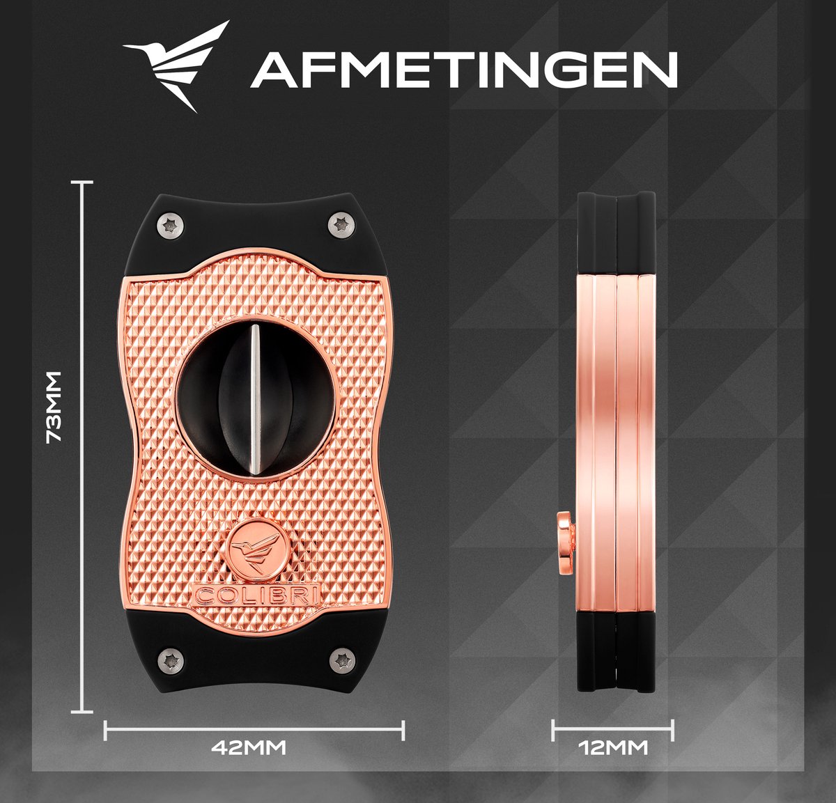Colibri Diamond V-Cut Sigarenknipper Rosegold/Zwart  sfeer