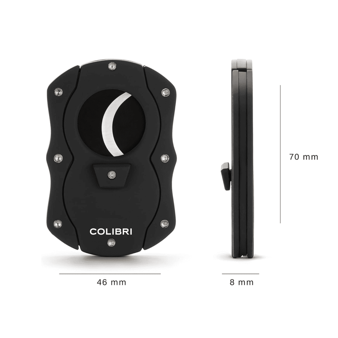 Colibri Double Guillotine Sigarenknipper Zwart Butterfly cut maat indicatie
