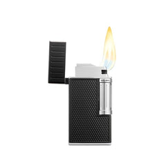 Colibri Julius Soft Flame Aansteker – Zwart/Chroom open met vlam