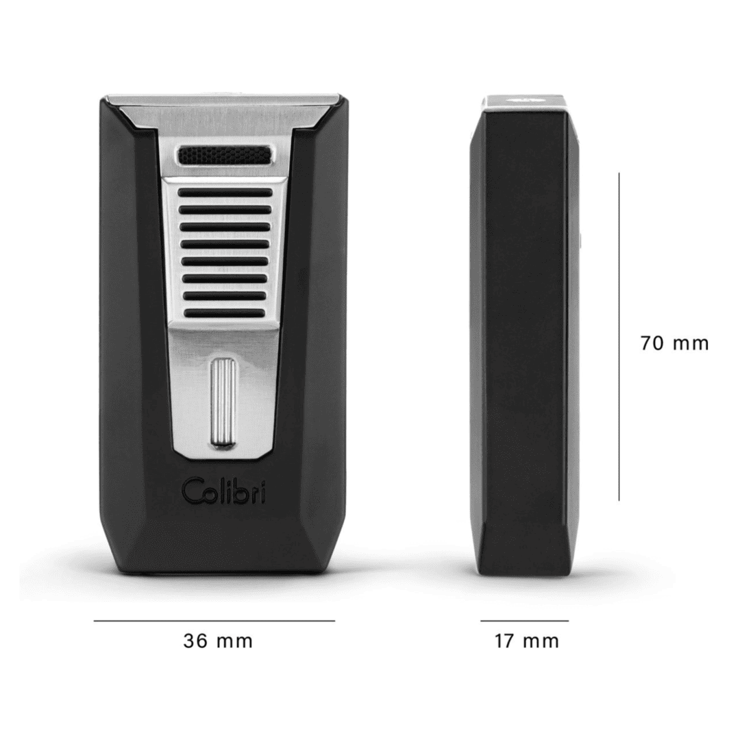 Colibri Slide Aansteker Zwart/Chroom sigaren aansteker maat indicatie