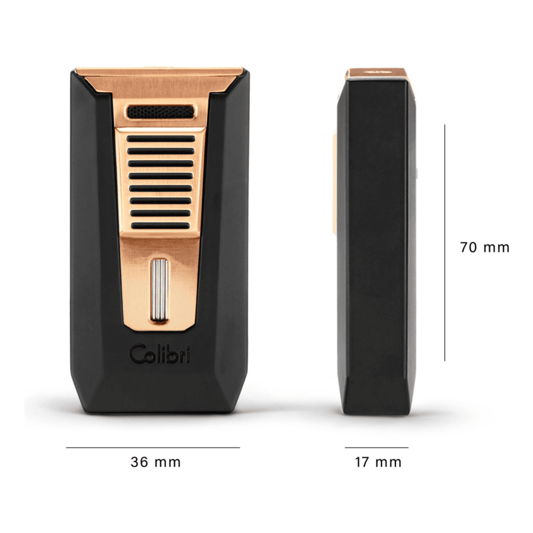 Colibri Slide Aansteker Zwart/Rosé-Goud  maat indicatie