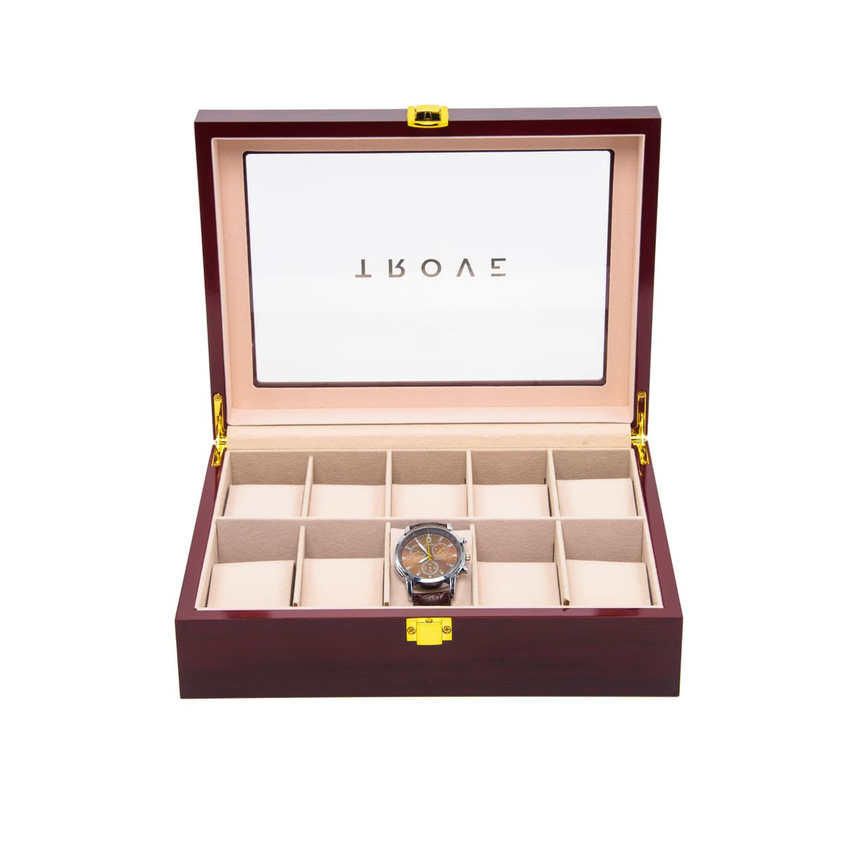 Trove Horloge kist 10 slots hout luxe open 3
