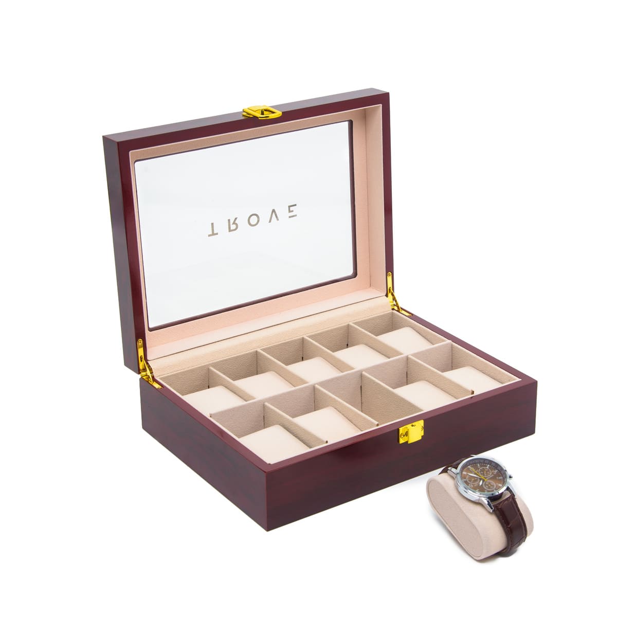 Trove Horloge kist 10 slots hout luxe open display