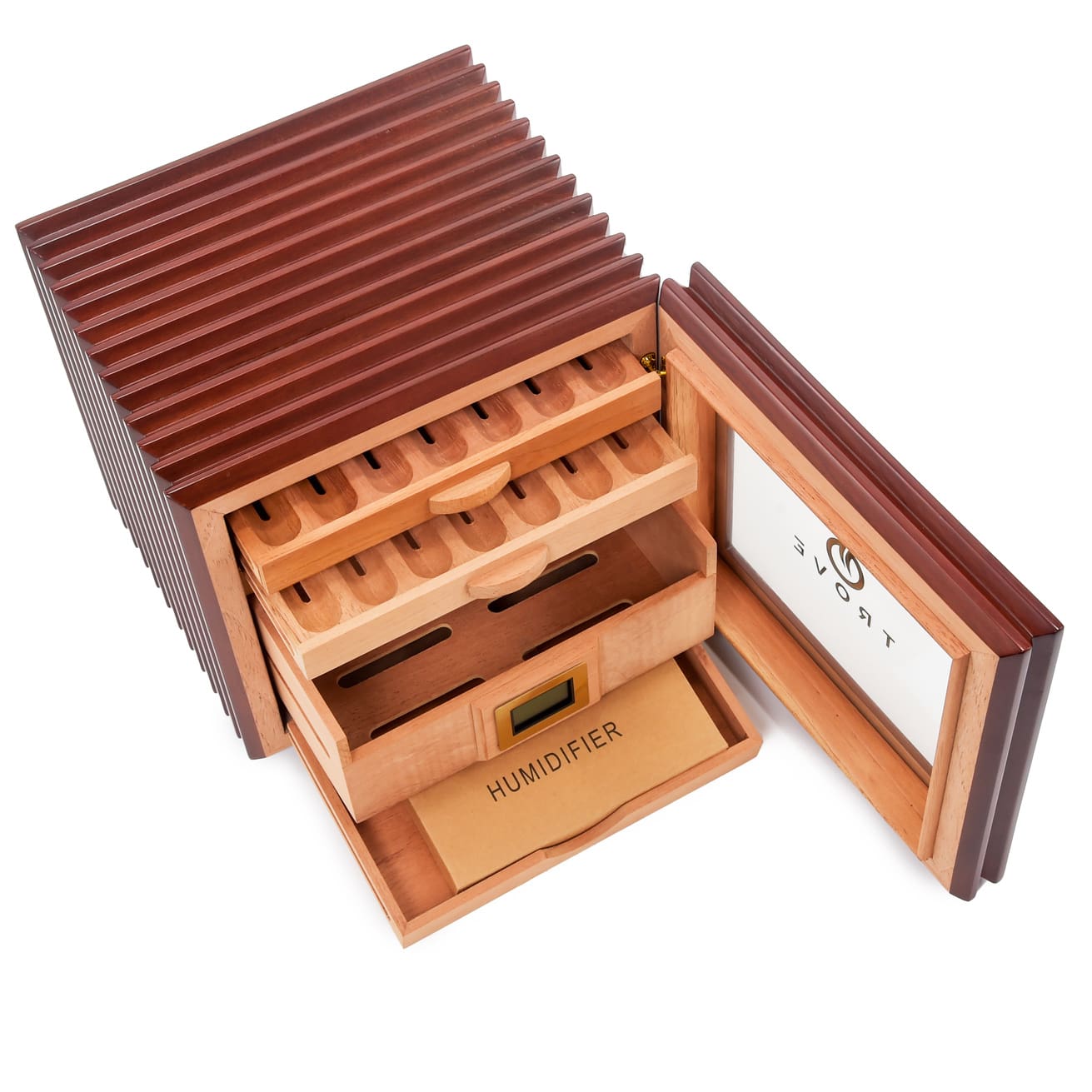 Trove sigaar humidor ribbel patroon rood bruin boven