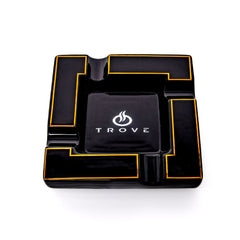 Trove Luxe Sigarenasbak Keramiek – Zwart met Goud – 20x20 cm – Voor 4 Sigaren