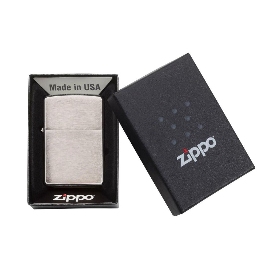Zippo Aansteker Geborsteld Chroom open giftbox