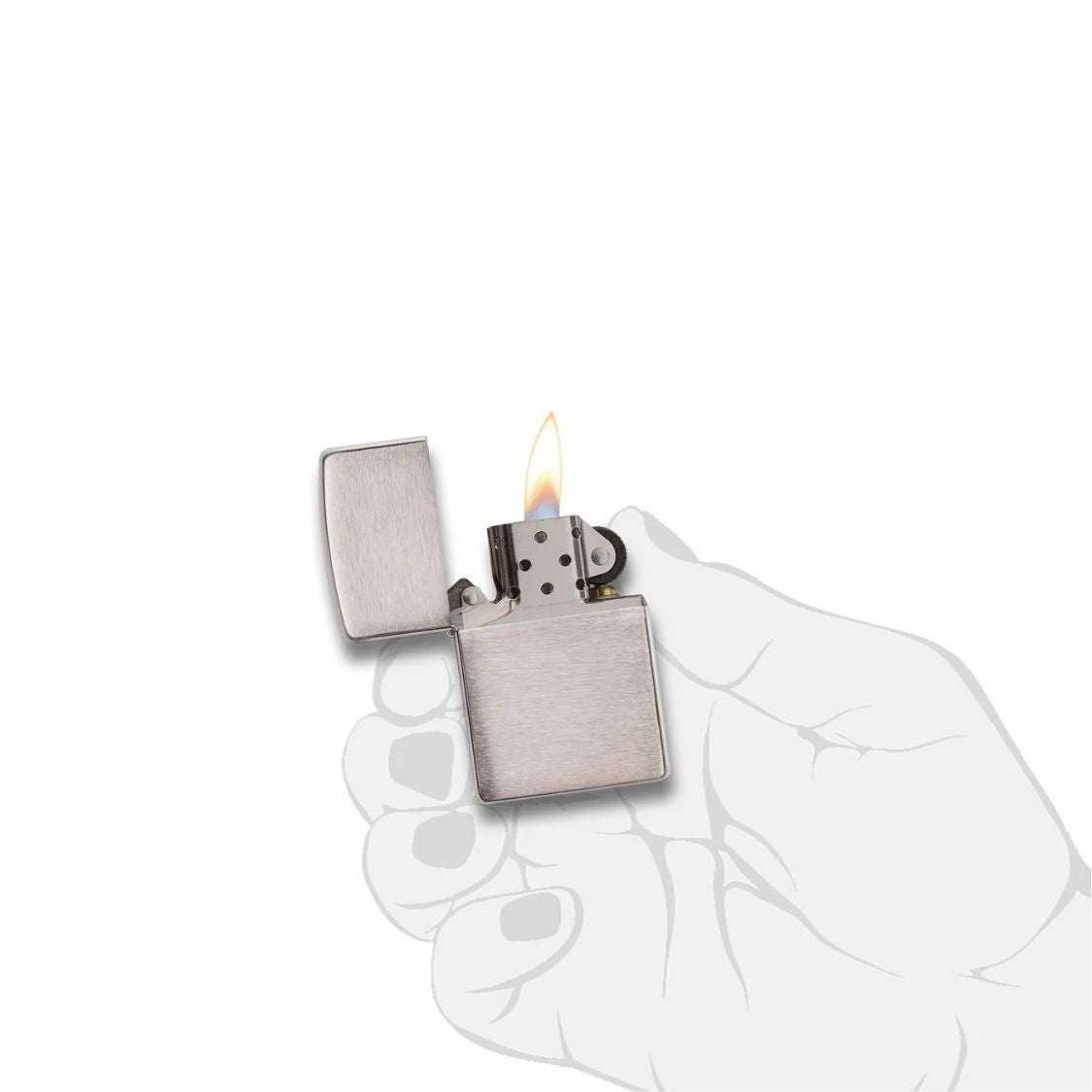 Zippo Aansteker Geborsteld Chroom open hand sfeer