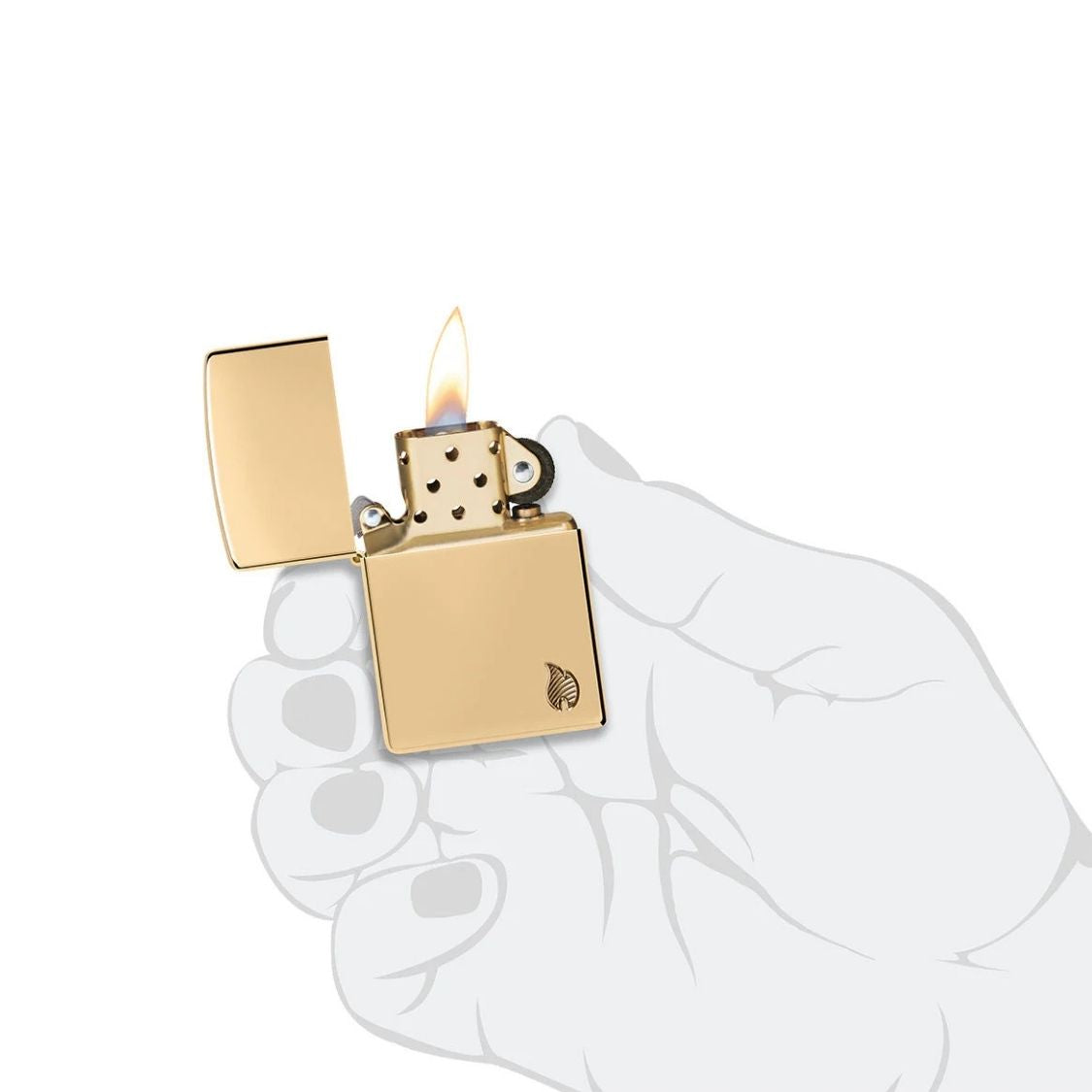 Zippo Armor Aansteker – Hoogglans messing sfeerfoto hand