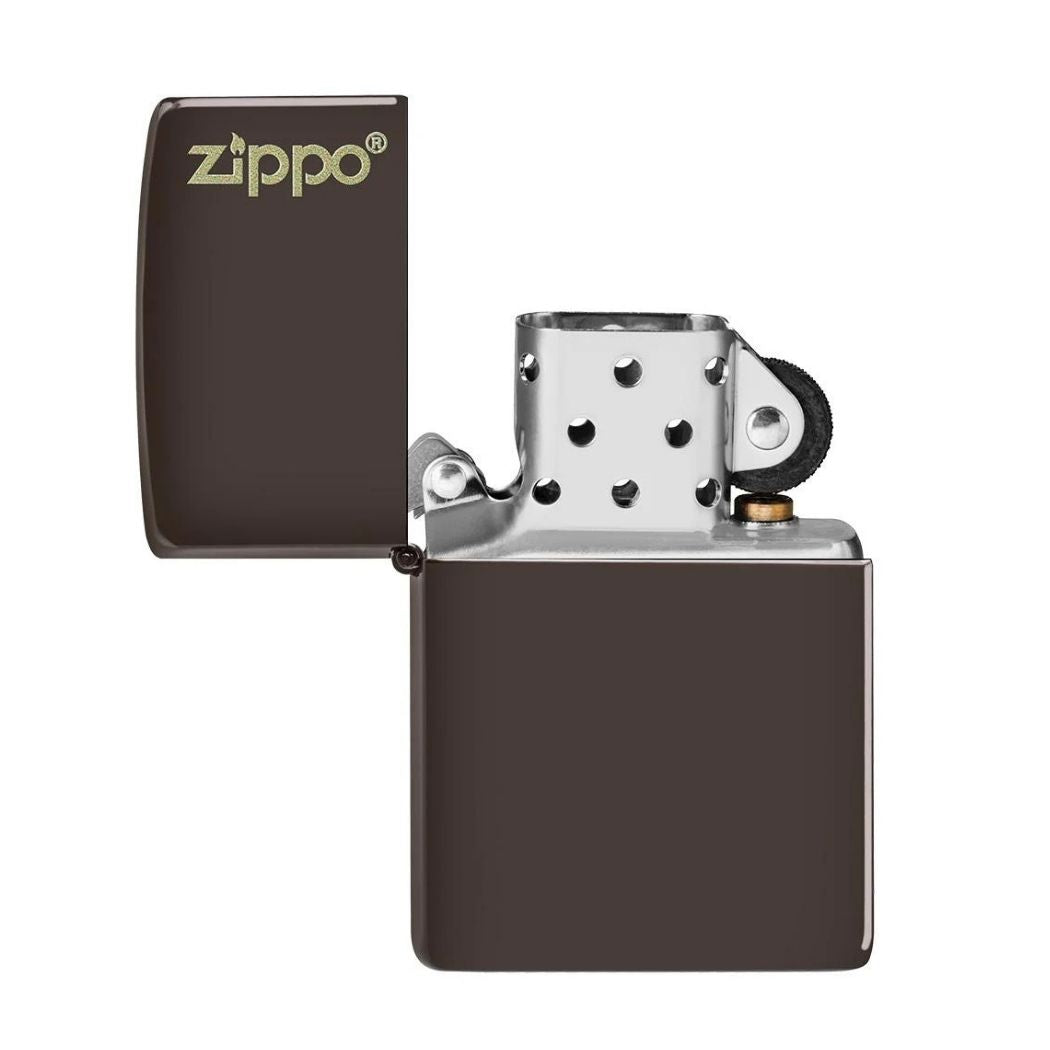 Zippo mat bruin benzine aansteker  open