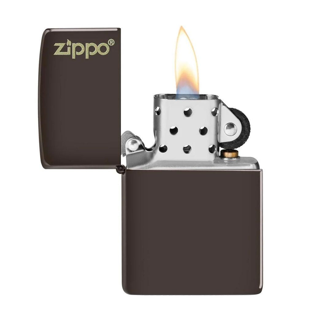 Zippo mat bruin benzine aansteker  vlam open
