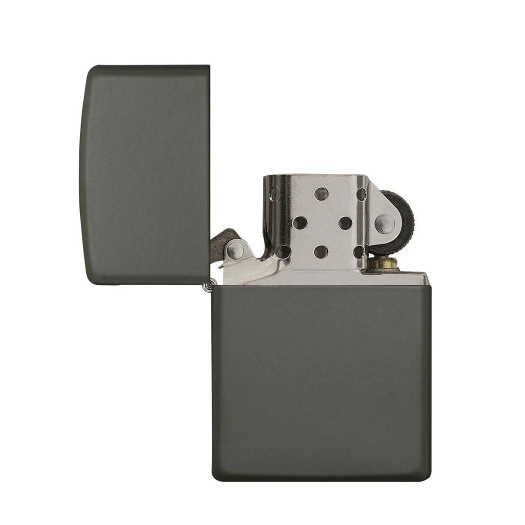 Zippo mat groen benzine aansteker open