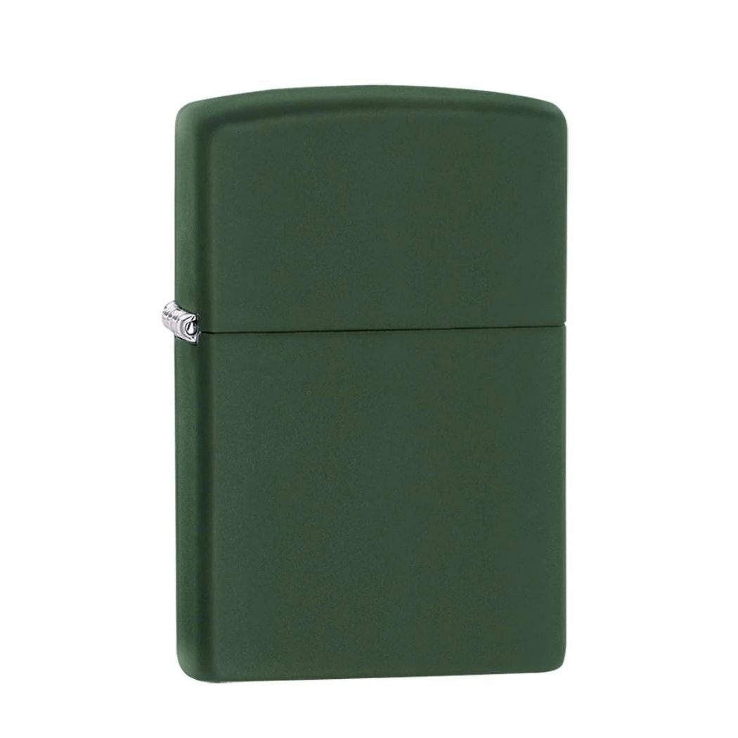 Zippo mat groen benzine aansteker schuin